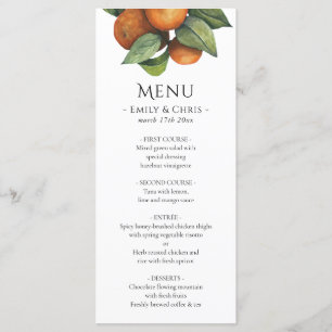 Elegant Botanical Citrus Greenery Wedding Menu