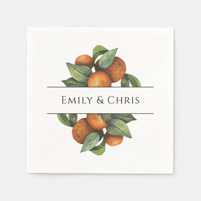 Elegant Botanical Citrus Greenery Wedding Napkin (Front)