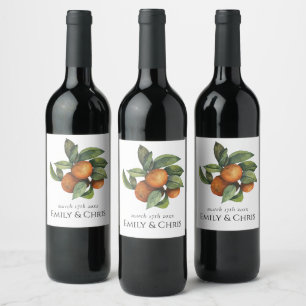 Elegant Botanical Citrus Greenery Wedding Wine Label