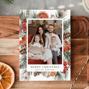 Elegant Botanical Citrus Photo Holiday Card