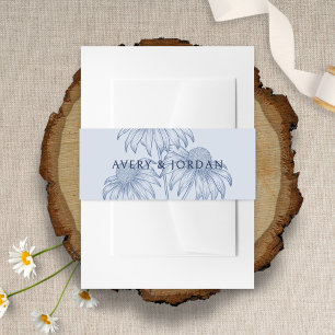 Elegant Botanical Coneflower Dusty Blue Wedding Invitation Belly Band
