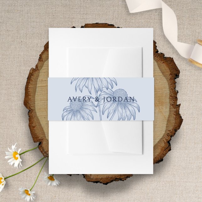 Elegant Botanical Coneflower Dusty Blue Wedding Invitation Belly Band (Creator Uploaded)