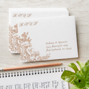 Elegant Botanical Copper Floral RSVP Pre-Address Envelope