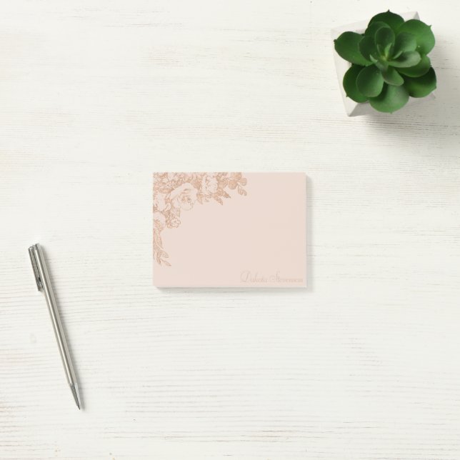 Elegant Botanical | Copper Rose Gold Floral Custom Post-it Notes (Office)