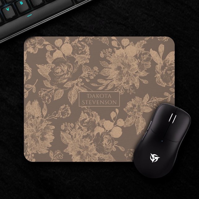 Elegant Botanical | Copper Rose Gold Floral Mouse Mat (Creator Uploaded)