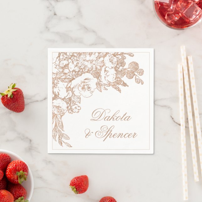 Elegant Botanical | Copper Rose Gold Floral Napkin (Insitu)