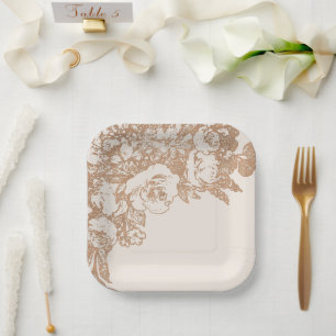 Elegant Botanical   Copper Rose Gold Floral Paper Plate