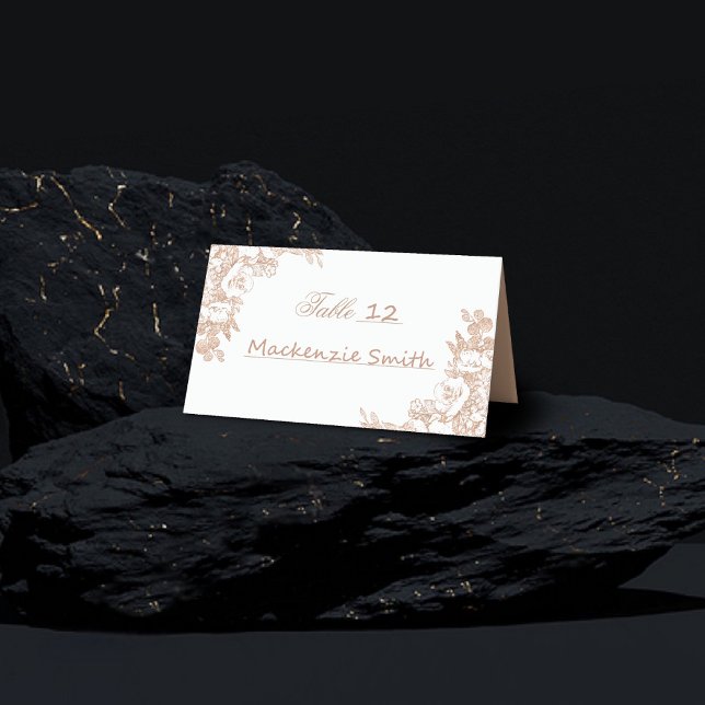 Elegant Botanical | Copper Rose Gold Floral Place Card (Creator Uploaded)