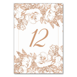 Elegant Botanical Copper Rose Gold Floral Table Number