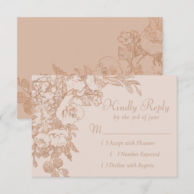 Elegant Botanical | Copper Rose Gold Sophisticated RSVP Card (Front/Back)