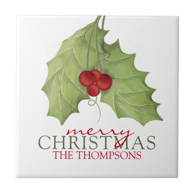 Elegant Botanical Country Holiday Christmas Name Tile (Front)