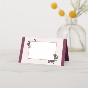 Elegant Botanical Cranberry Plum Christmas Place Card