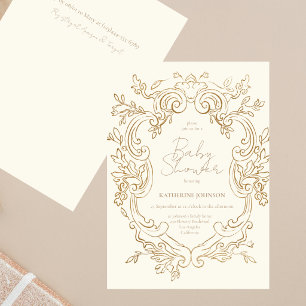 Elegant Botanical Crest Frame Chic Baby Shower Invitation