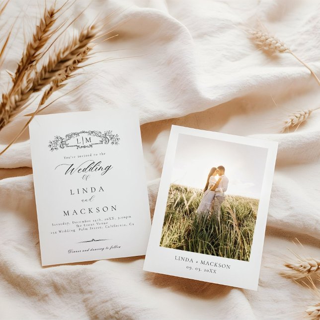 Elegant botanical crest monogram Photo Wedding Invitation (Creator Uploaded)