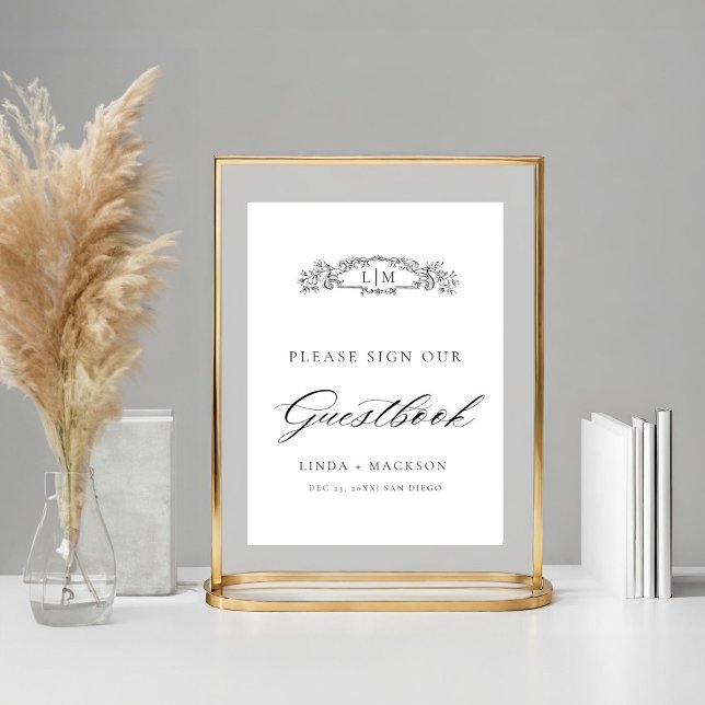 Elegant botanical crest monogram wedding Guestbook (Creator Uploaded)