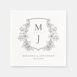 Elegant Botanical Crest Monogram Wedding Napkin