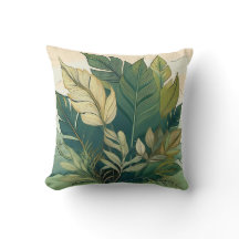 Elegant Botanical Cushion with Vibrant Leaf Design