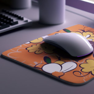 Elegant Botanical Custom Name Orange White Floral Mouse Mat