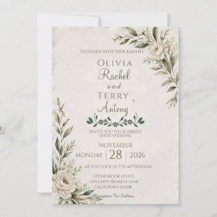Elegant Botanical Deckle Edge Wedding Invitation