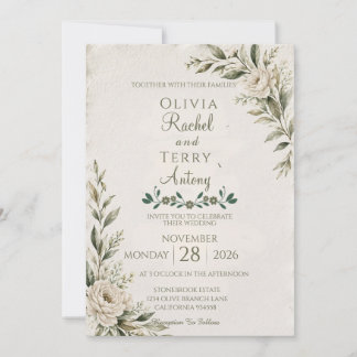 Elegant Botanical Deckle Edge Wedding Invitation