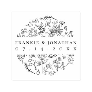 Elegant Botanical Drawing   Couple's Save The Date Self-inking Stamp