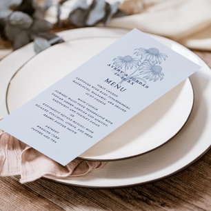 Elegant Botanical Dusty Blue Wedding Menu Card