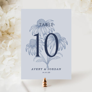 Elegant Botanical Dusty Blue Wedding Table Number 