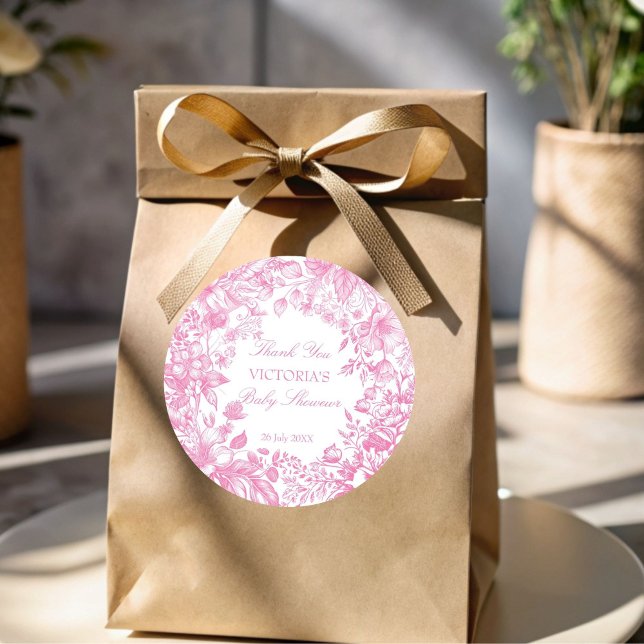 Elegant botanical dusty pink baby shower favour classic round sticker (Elegant botanical dusty pink baby shower thank you favor sticker baby shower favors)