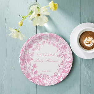 Elegant botanical dusty pink baby shower printed paper plate