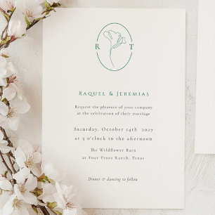 Elegant Botanical Emerald Monogram Wedding Invitation