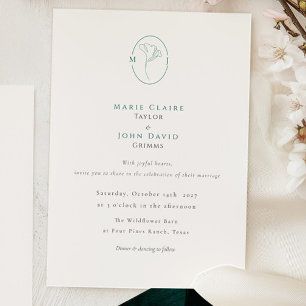 Elegant Botanical Emerald Monogram Wedding Invitation