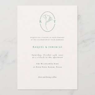 Elegant Botanical Emerald Monogram Wedding Invitation