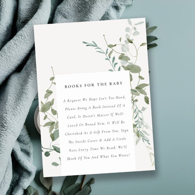 Elegant Botanical Eucalyptus Books For Baby Shower Enclosure Card (Creator Uploaded)