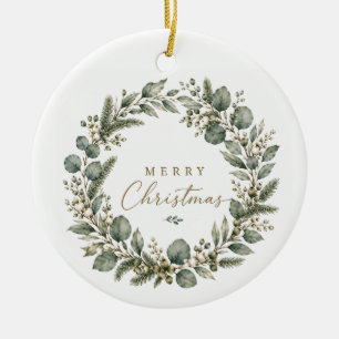 Elegant Botanical Eucalyptus Ceramic Ornament