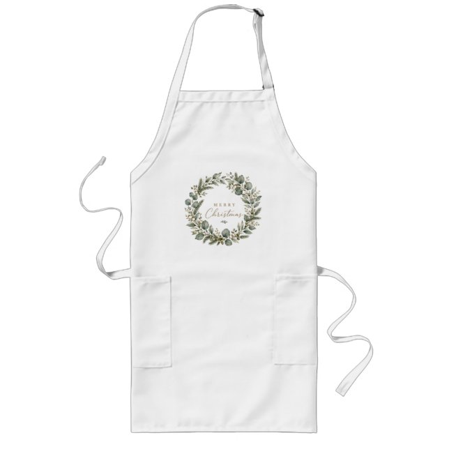 Elegant Botanical Eucalyptus Christmas Apron (Front)