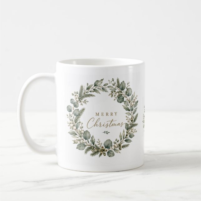 Elegant Botanical Eucalyptus Christmas Mug (Left)