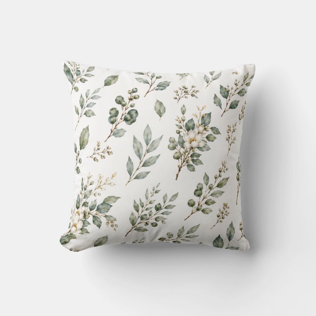 Elegant Botanical Eucalyptus Cushion (Front)
