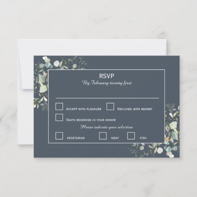 Elegant Botanical Eucalyptus Greenery, Deep Grey RSVP Card (Front)