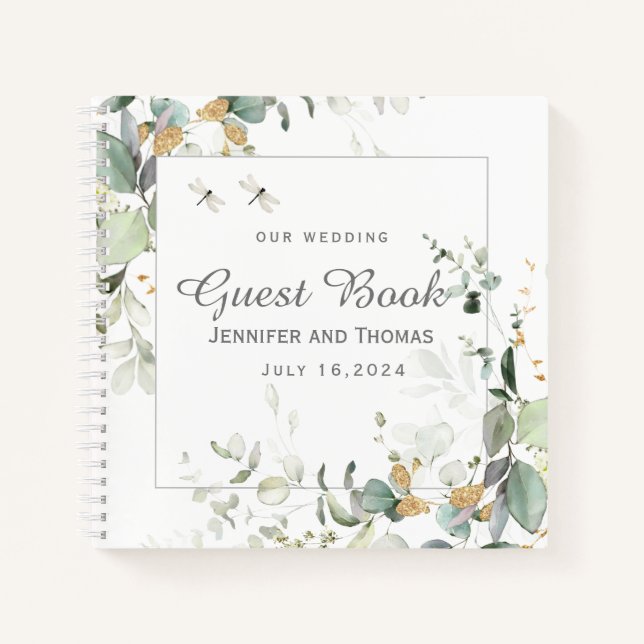 Elegant Botanical Eucalyptus Greenery Guest Book (Front)