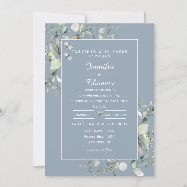 Elegant Botanical Eucalyptus Greenery Hydrangea Invitation (Front)