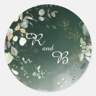 Elegant Botanical Eucalyptus Greenery Monogram     Classic Round Sticker