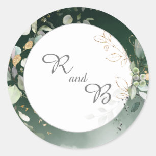 Elegant Botanical Eucalyptus Greenery Monogram Classic Round Sticker