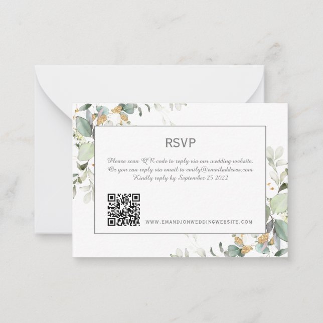 Elegant Botanical Eucalyptus Greenery  QR Code RSV Card (Front)