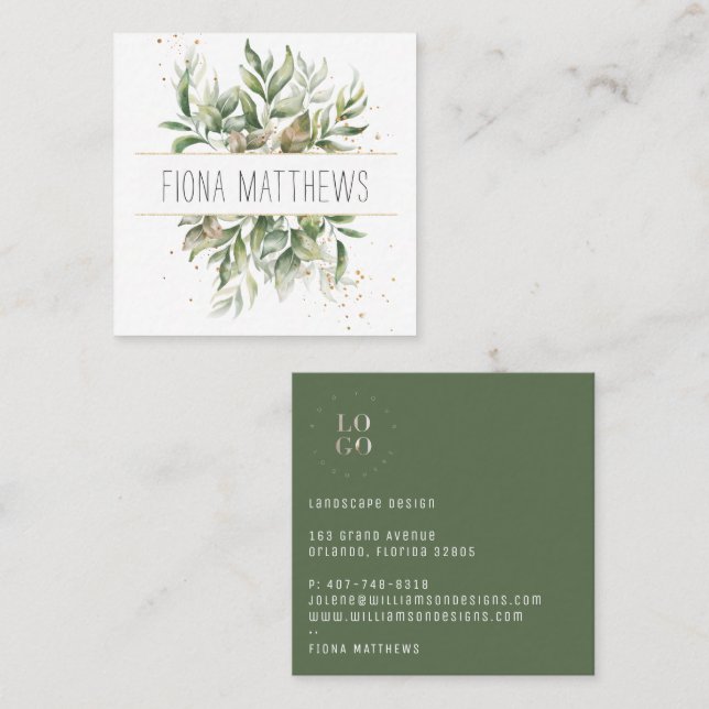 Elegant Botanical Eucalyptus Greenery Succulent Square Business Card (Front/Back)