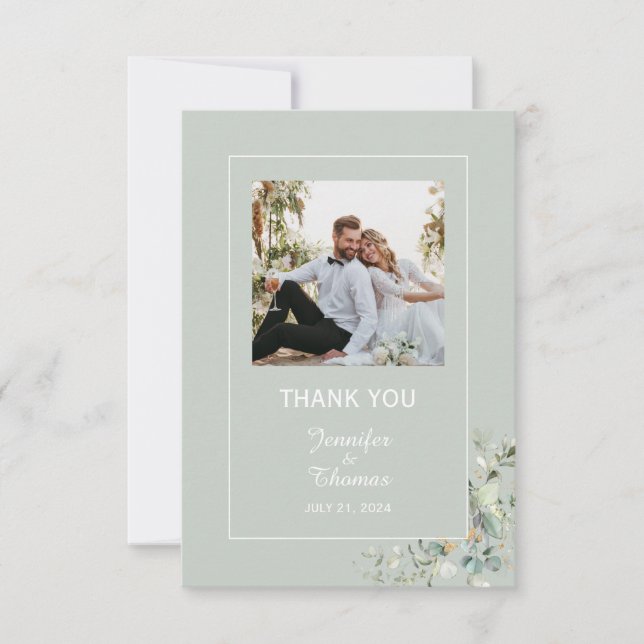 Elegant Botanical Eucalyptus Greenery Succulent  Thank You Card (Front)