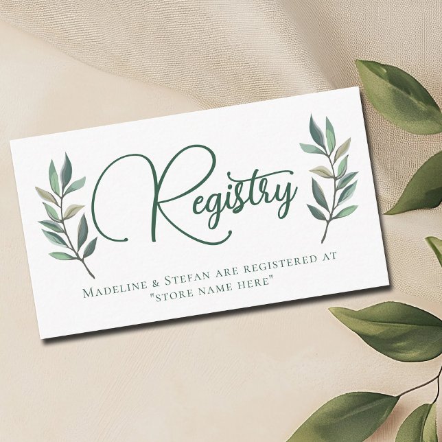 Elegant Botanical Eucalyptus Leaf Wedding Registry Enclosure Card (Creator Uploaded)