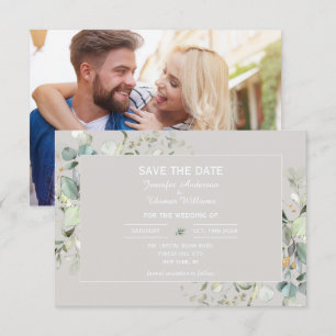 Elegant Botanical Eucalyptus Parchment Colour Save The Date