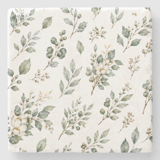 Elegant Botanical Eucalyptus Stone Coaster (Front)