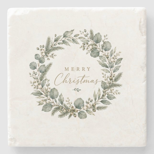 Elegant Botanical Eucalyptus Stone Coaster (Front)