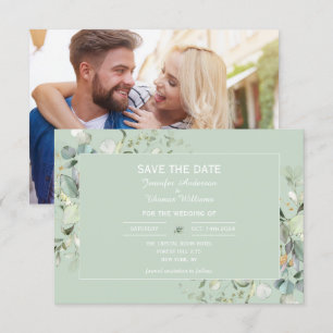 Elegant Botanical Eucalyptus  Succulent Colour  Save The Date